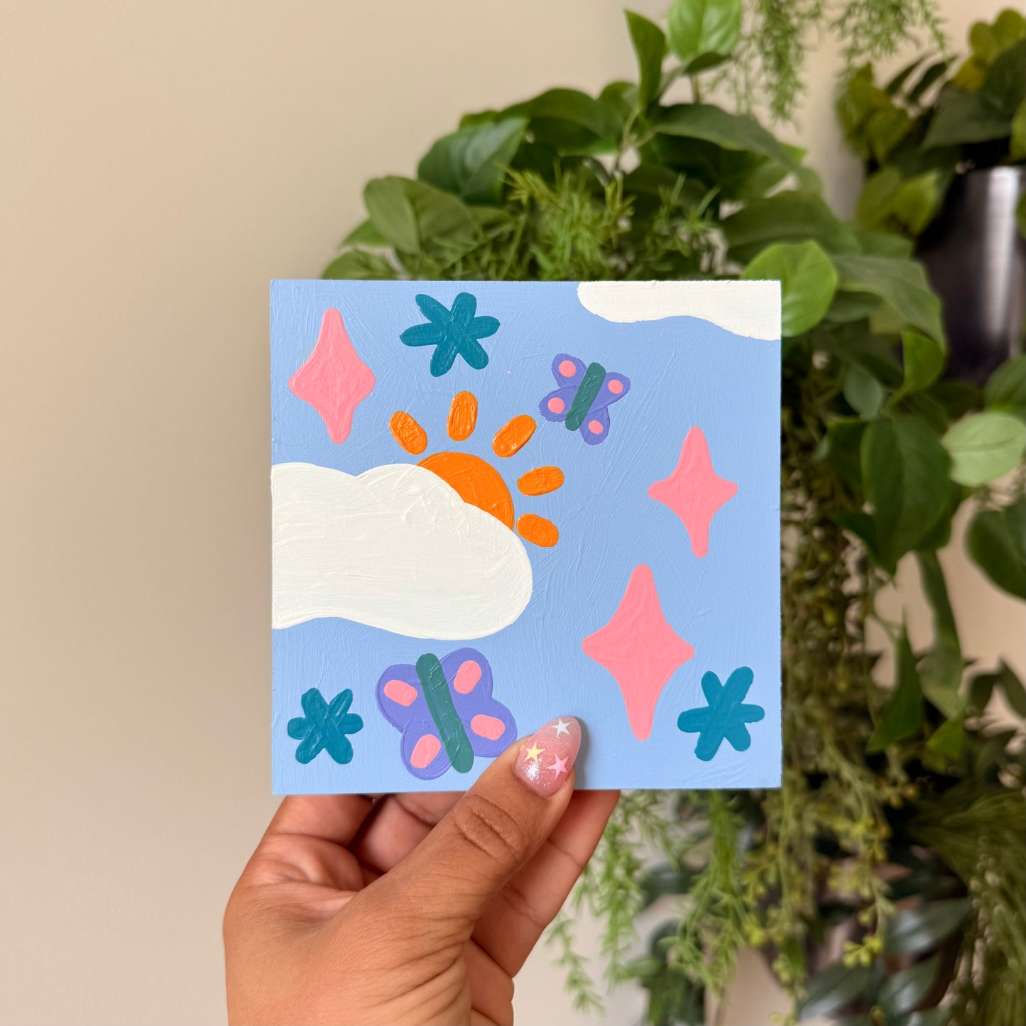 Sunshine & Butterflies 5" - Acrylic on Panel