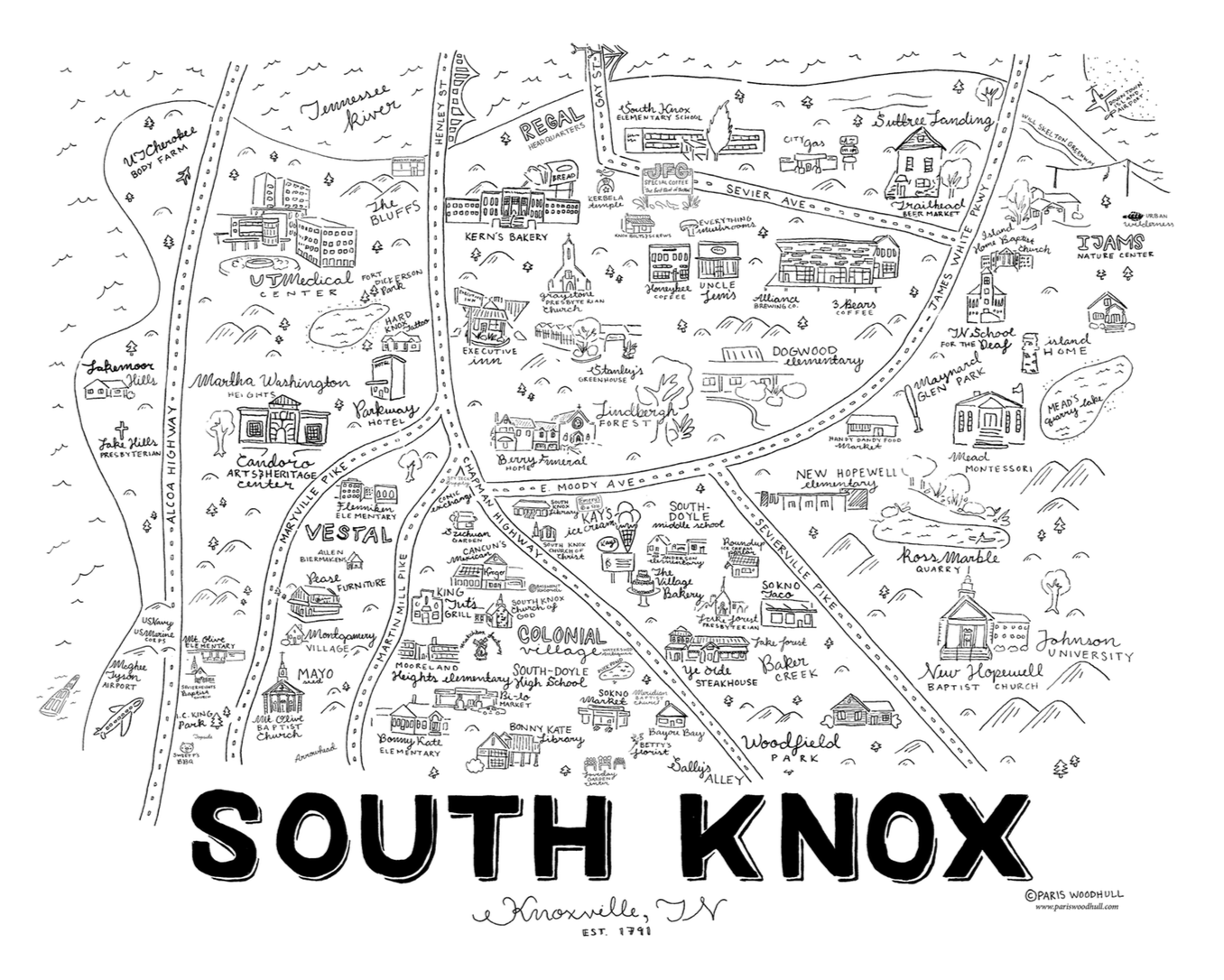 South Knoxville Map - Print - 16x20"